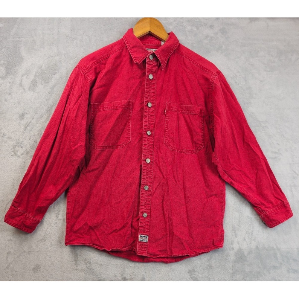 Vintage Levis Red Tab Big Metal Button Down Canvas Shirt Large Youth Boys